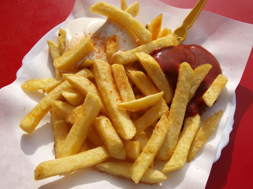 french fries with red sauce